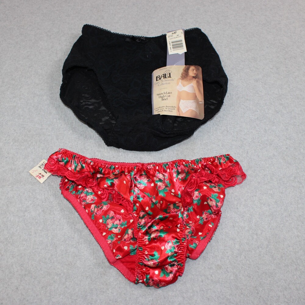 Vintage Bali Nordstrom Panties Women S Black Red Lace High Waist Ruffle Sheer